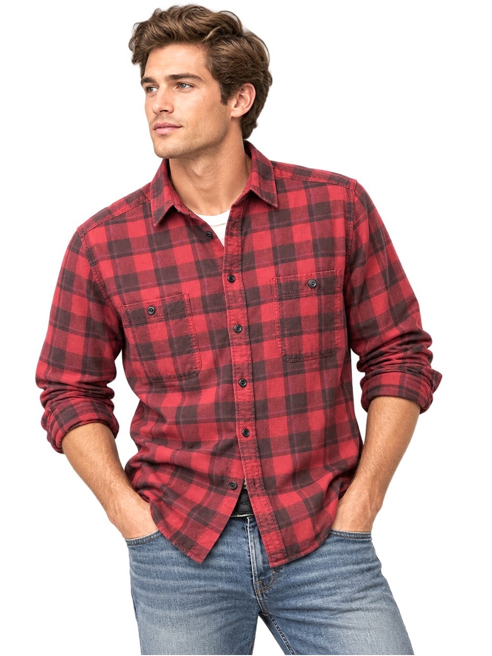 Polo Ralph Lauren XL Red Black Plaid Flannel Shirt Button Down Workwear